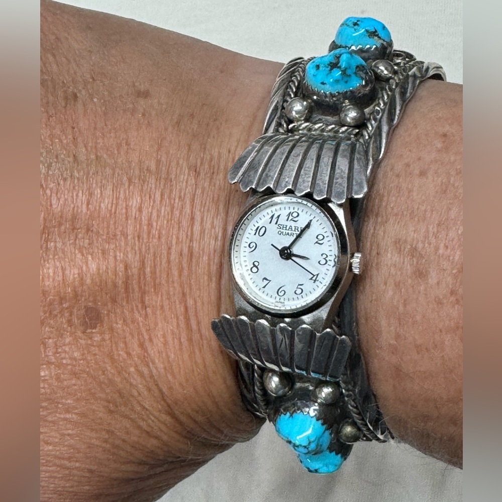 Vintage Native American Indian Sterling Turquoise Watch